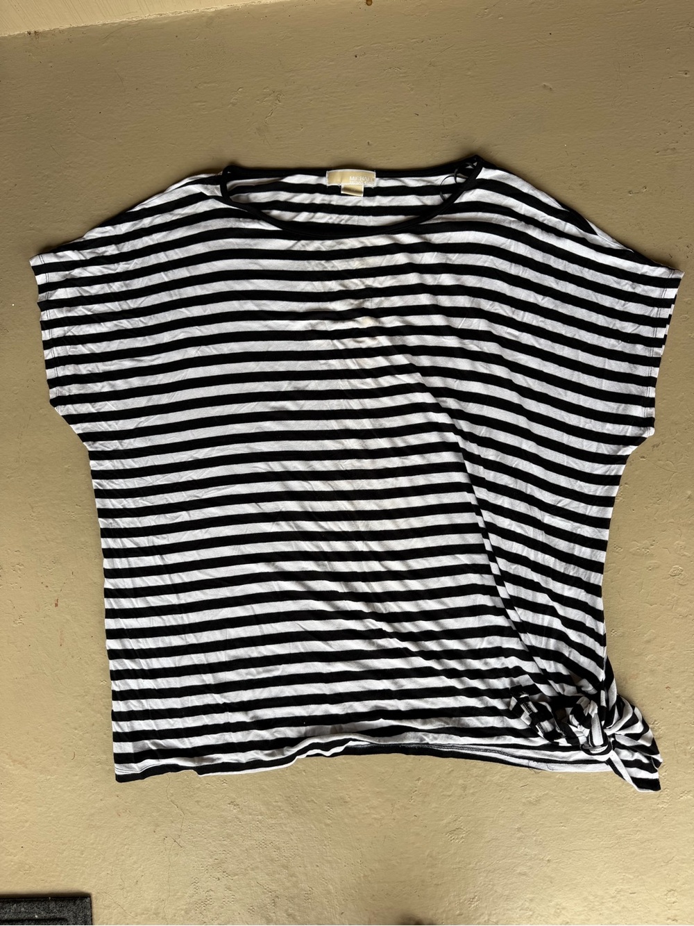 Michael Kors Black and White Striped Short Sleeve Knot Top
